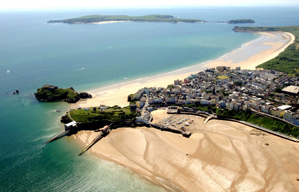 Aerial photograph of Tenby and Caldey Island