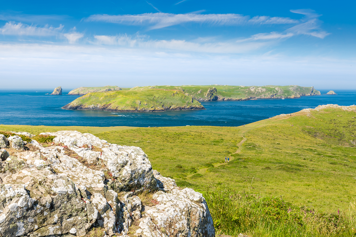 Skomer Island from the mainland, Pembrokeshire, Wales, UK