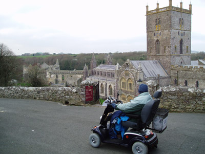 Viewing St Davids Cathedral with a mobility scooter