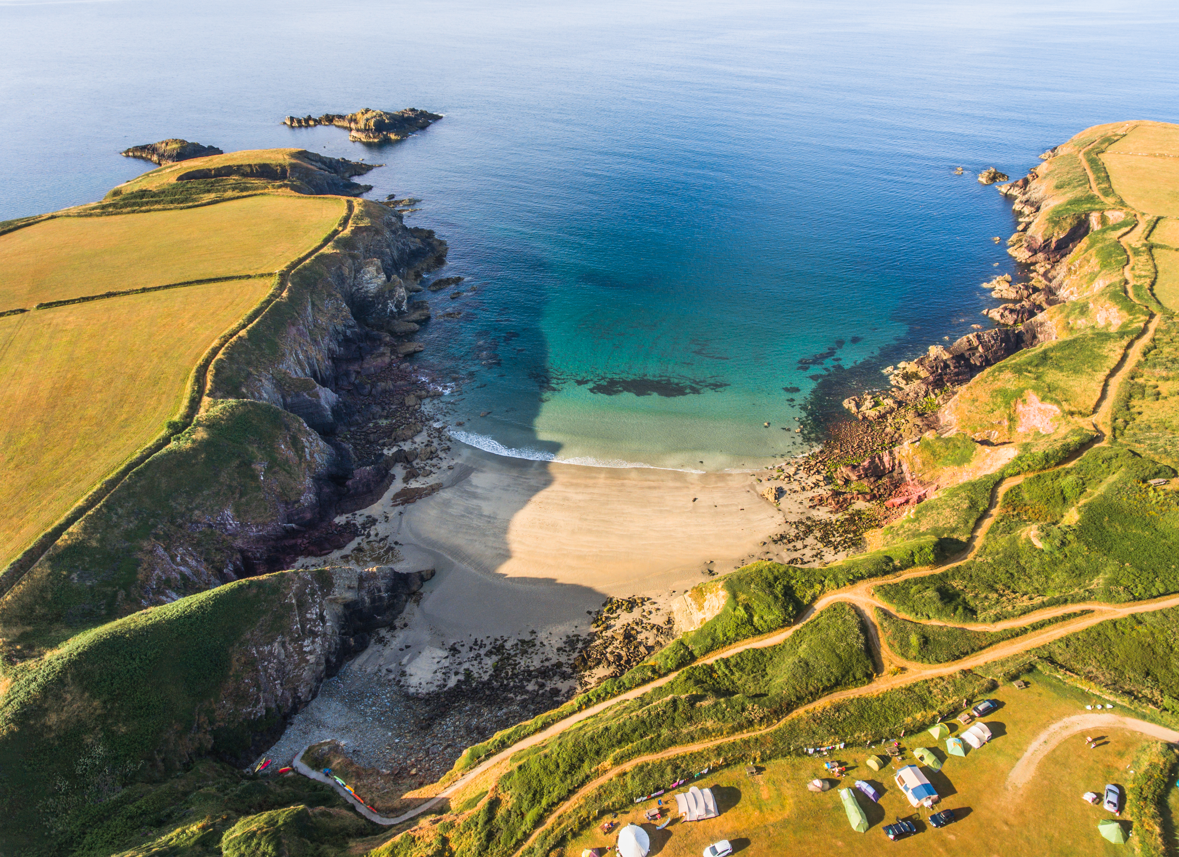 Aerial photo of Caerfai Bay near St Davids, Pembrokeshire, Wales, UK