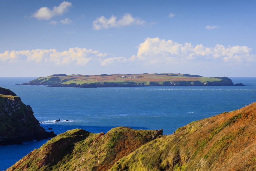 Skokholm Island taken from the mainland, Pembrokeshire Coast National Park, Wales, UK