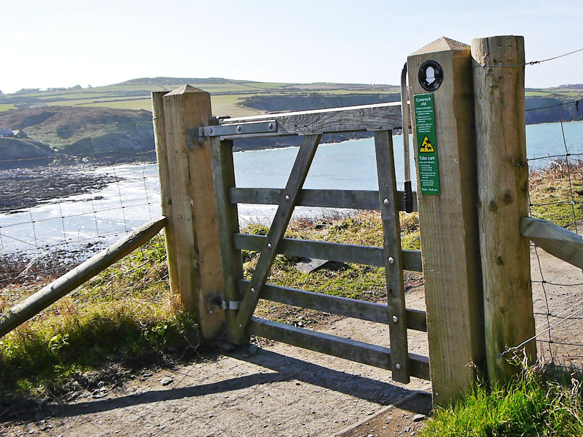 Coast Path gate at Abereiddi, Pembrokeshire Coast National Park, Wales, UK