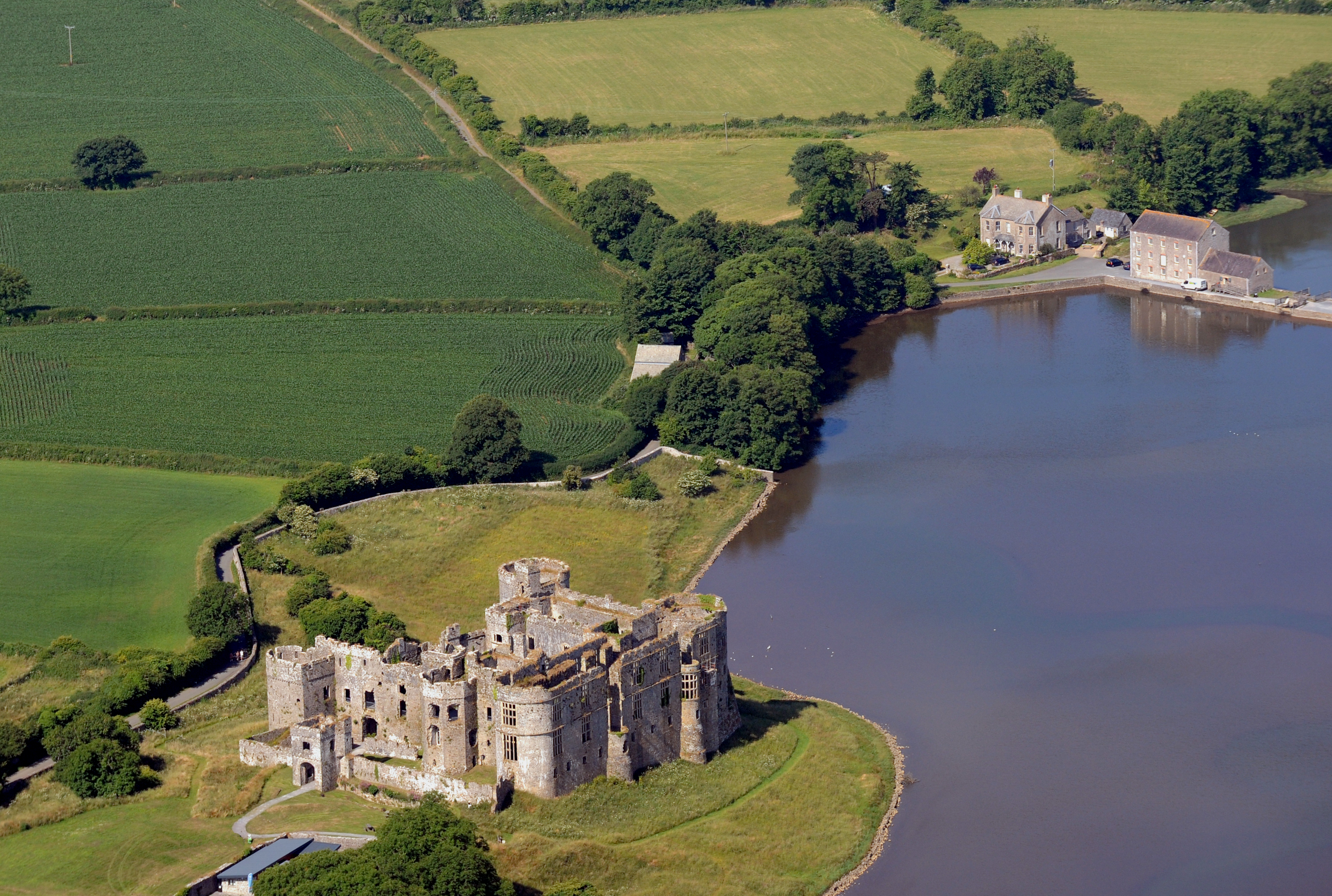 Aerial photograph of Carew Castle and Tidal Mill