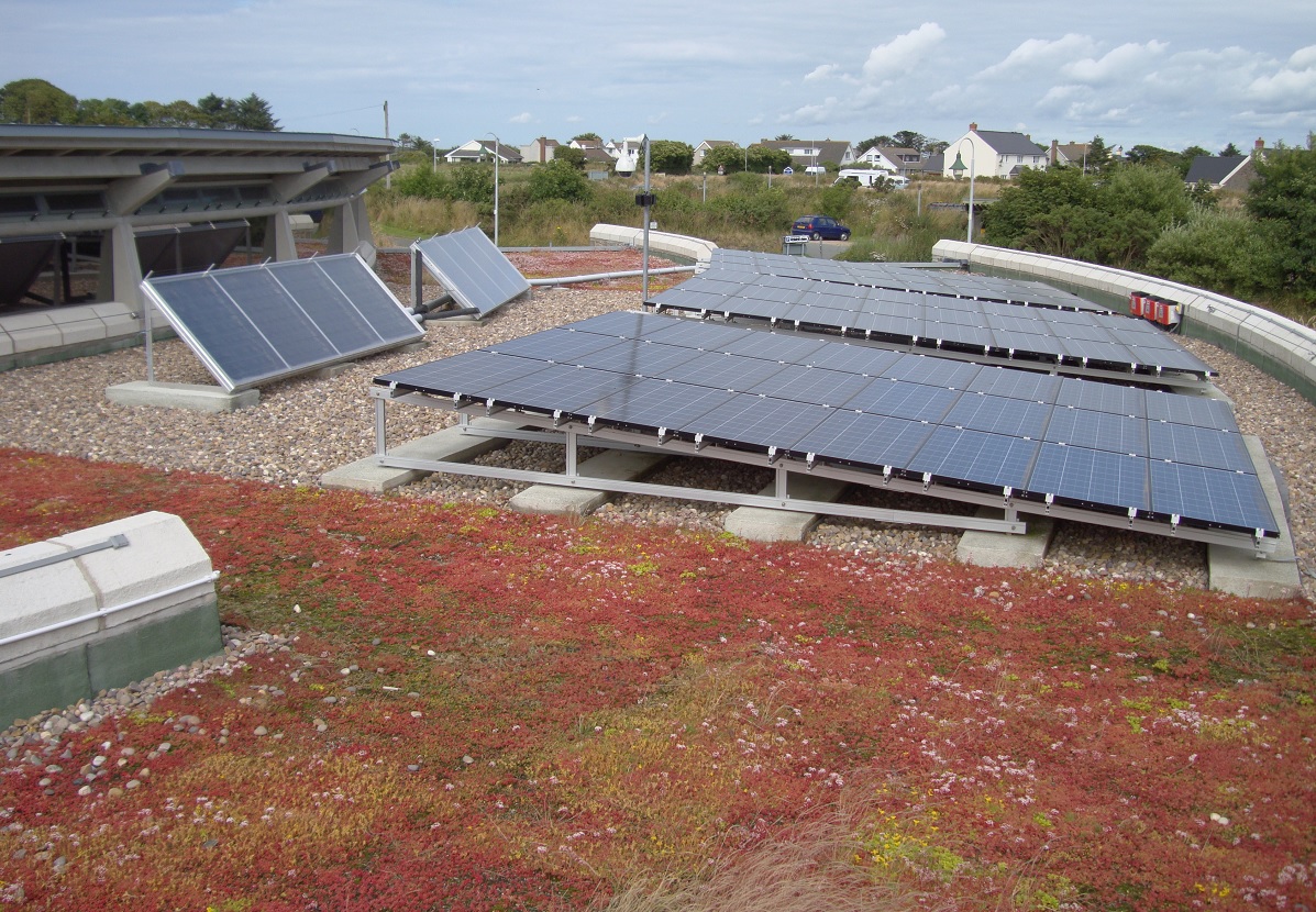 Solar panels on the Oriel y Parc Gallery and Visitor Centre roof