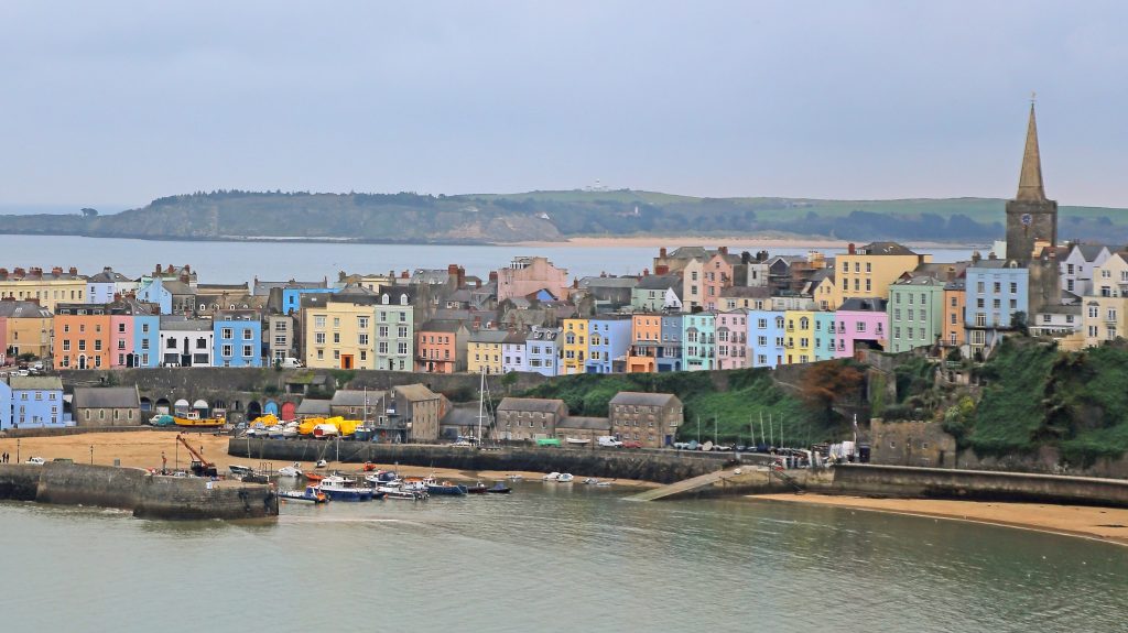 view of Tenby fishing village in Pembrokeshire south Wales