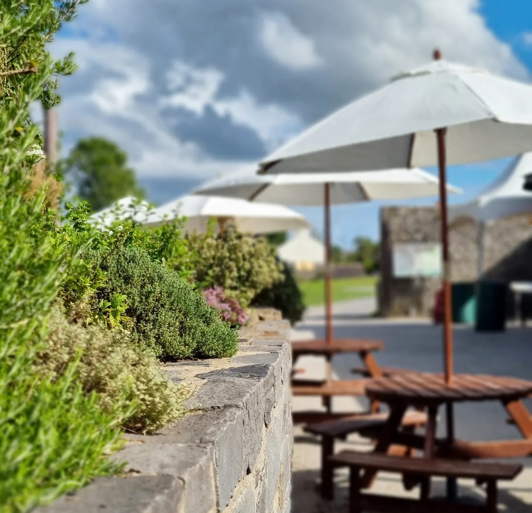 Tearoom tables in Carew walled garden