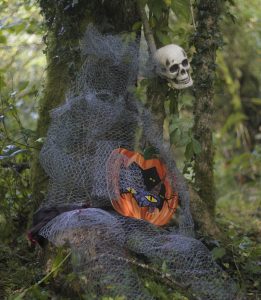 Wire ghost with pumpkin at Castell Henllys